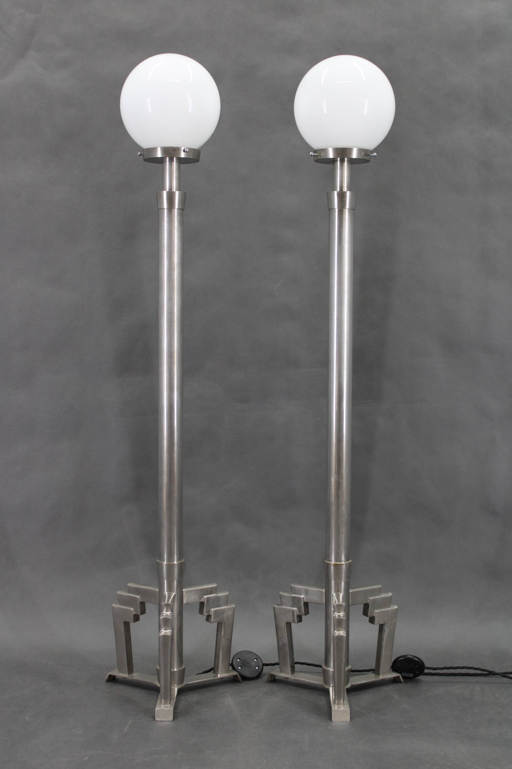 1940s pair of Art Deco chrome floor lamps, Czechoslovakia