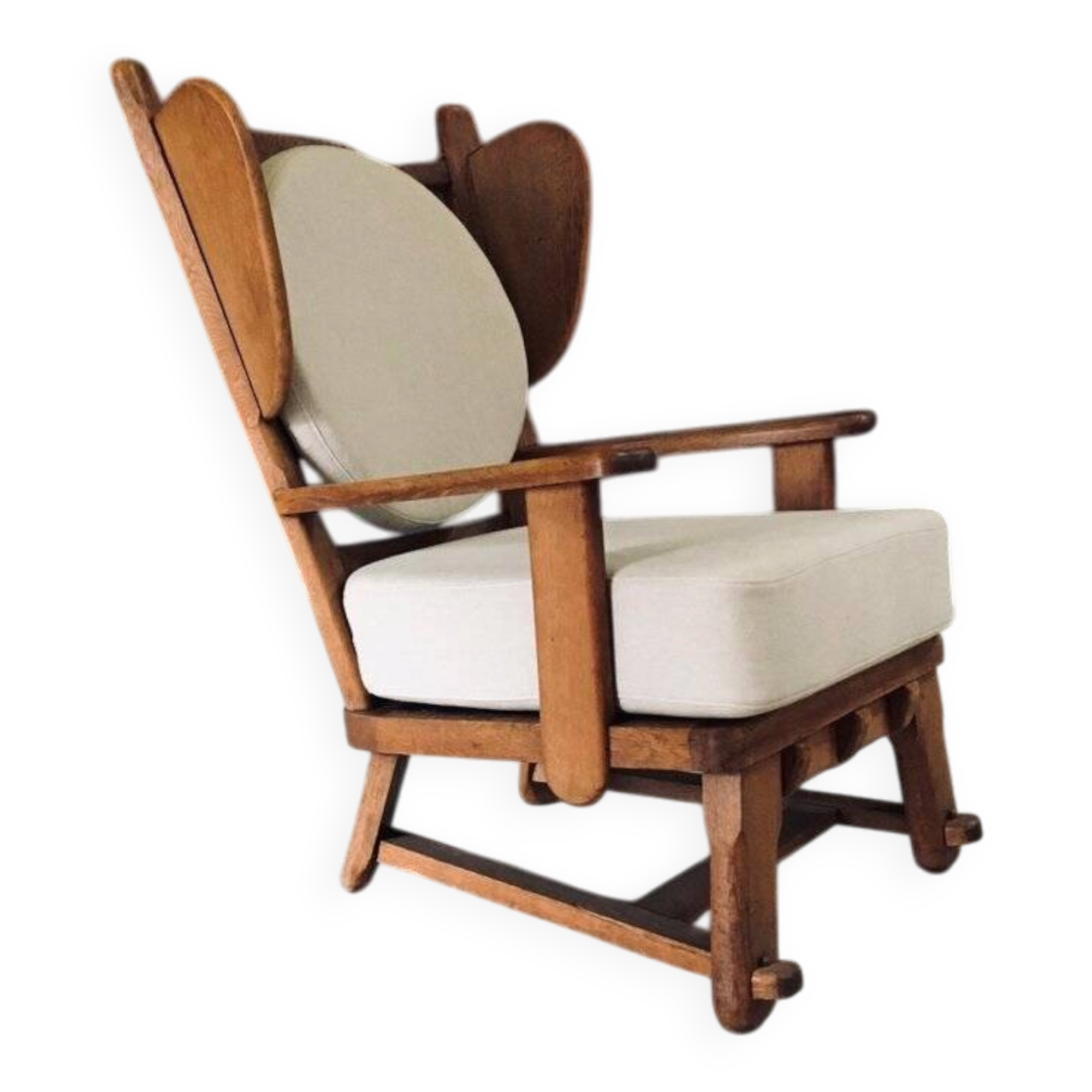 Brutalist Oak Wingback Lounge Chair, Netherlands, 1950s