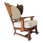 Brutalist Oak Wingback Lounge Chair, Netherlands, 1950s
