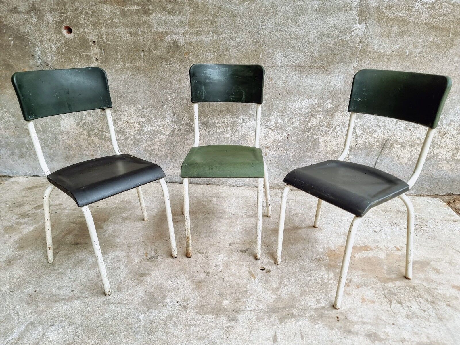 Set of vintage chairs stacking chairs green bakelite
