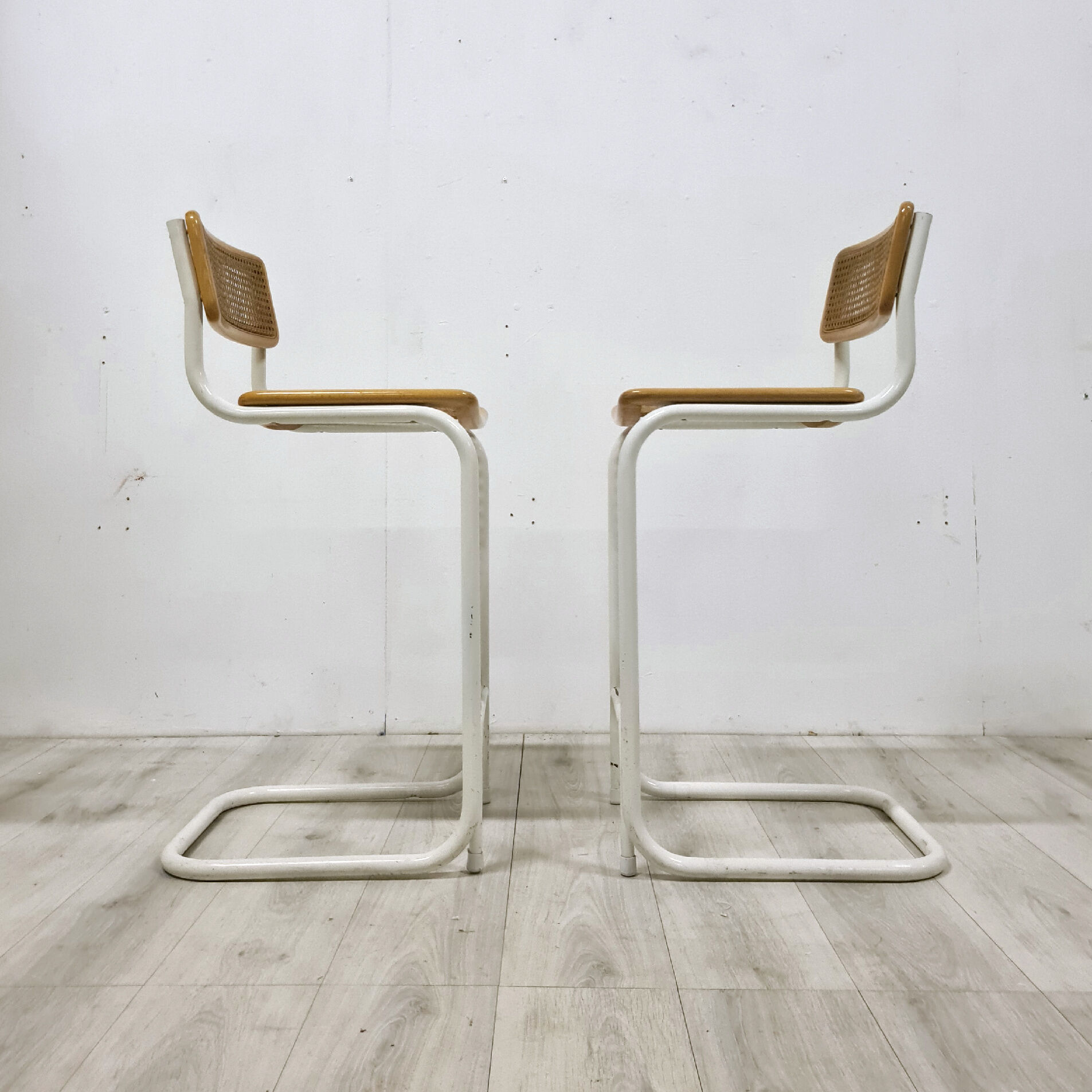 Set of 2 bauhaus style bar stools, 1970s