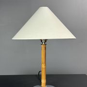 Set of 2 pencil reed rattan bamboo and chrome table lamps, 1980s