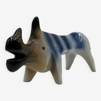 Handmade Ceramic Rhinoceros Sculpture by Roberto Rigon, 1970s