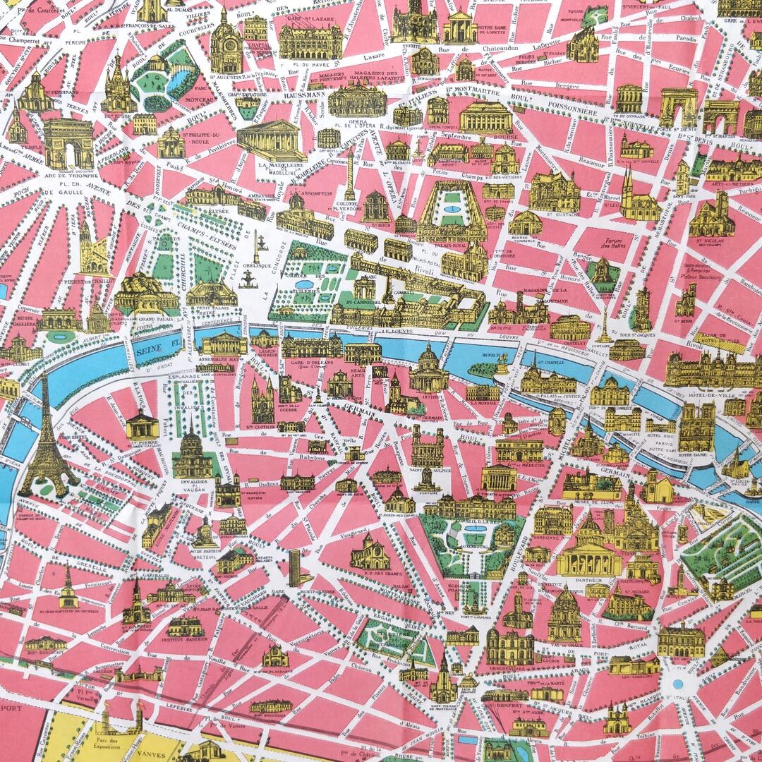 Old map New Paris monumental 75x55cm edition A. Leconte 1960