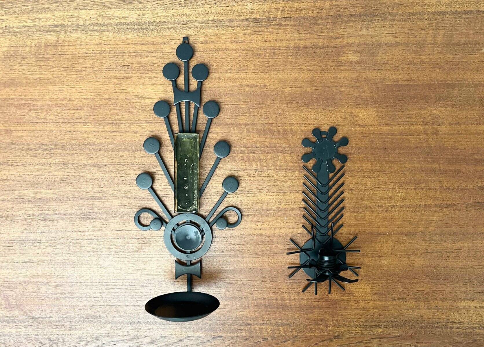 Mid-century modern Danish candle holders in metal and glass by Dantoft, 1960s, set of 2.