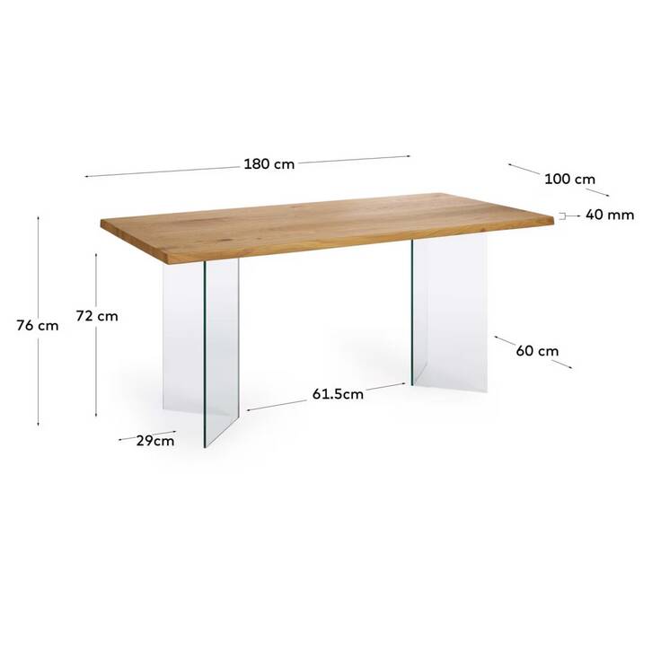 Oak table top with tempered glass legs – in perfect condition.