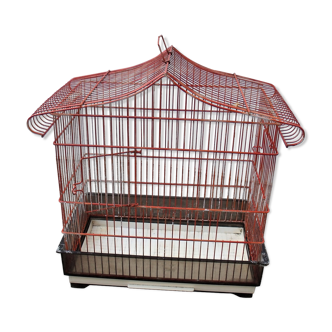 Ancienne cage à oiseau métal rouge