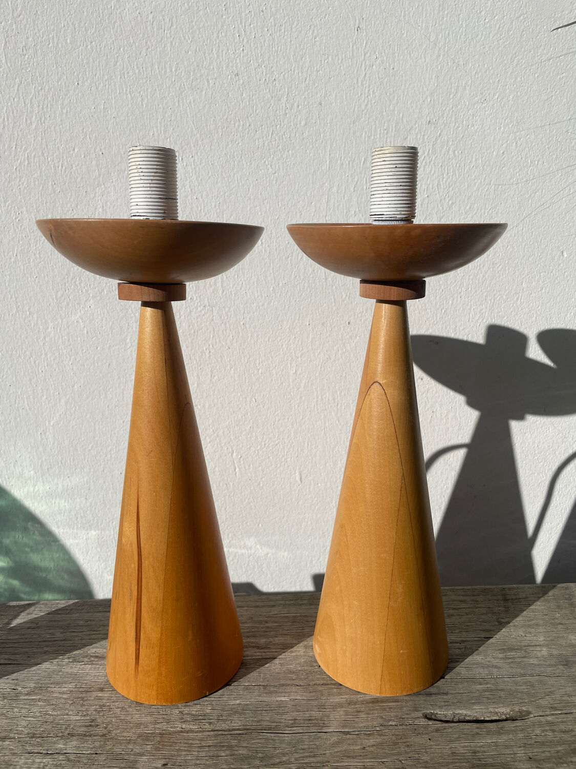Pair of Scandinavian wooden lamps, 1980s