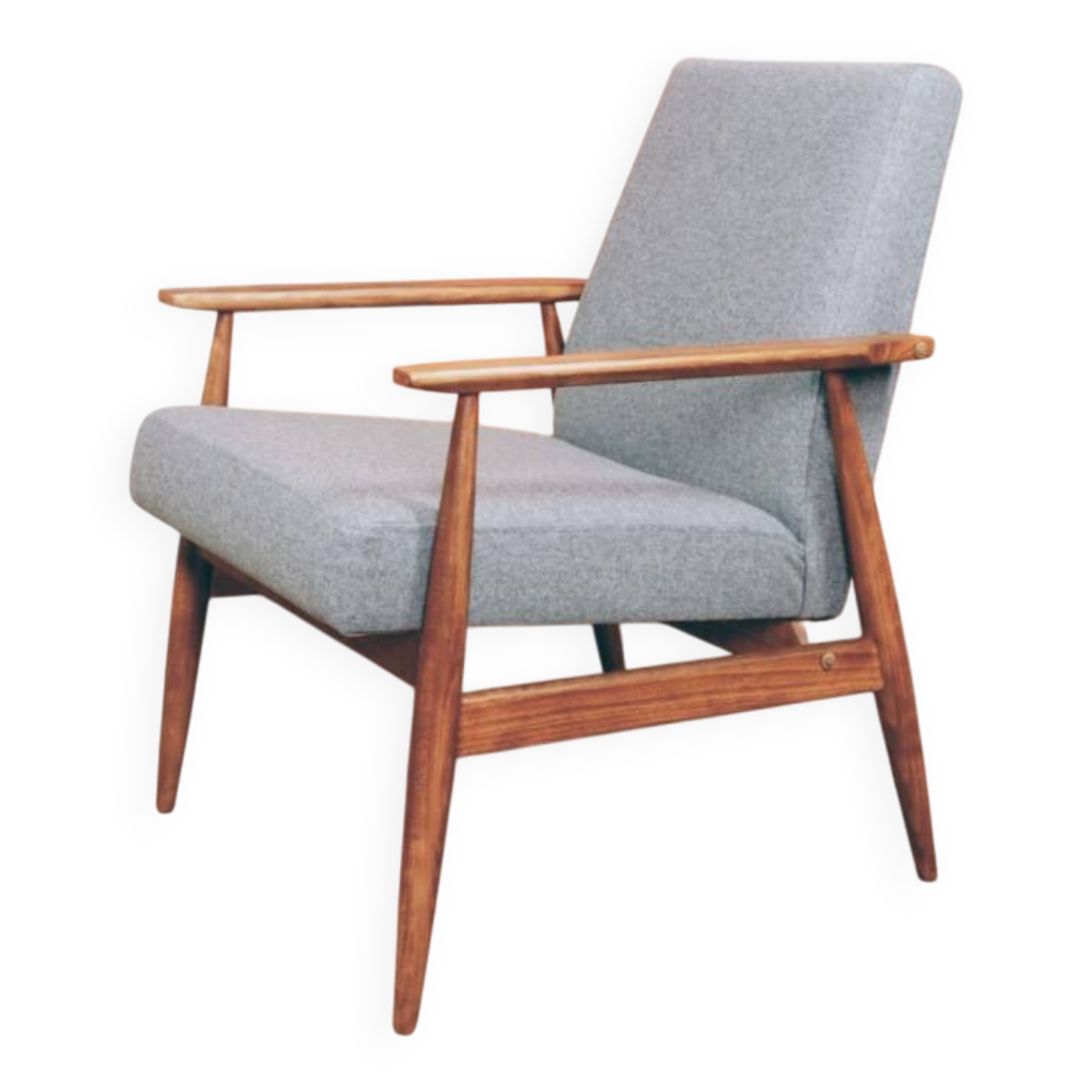 Vintage armchair light gray wool design by H.Lis