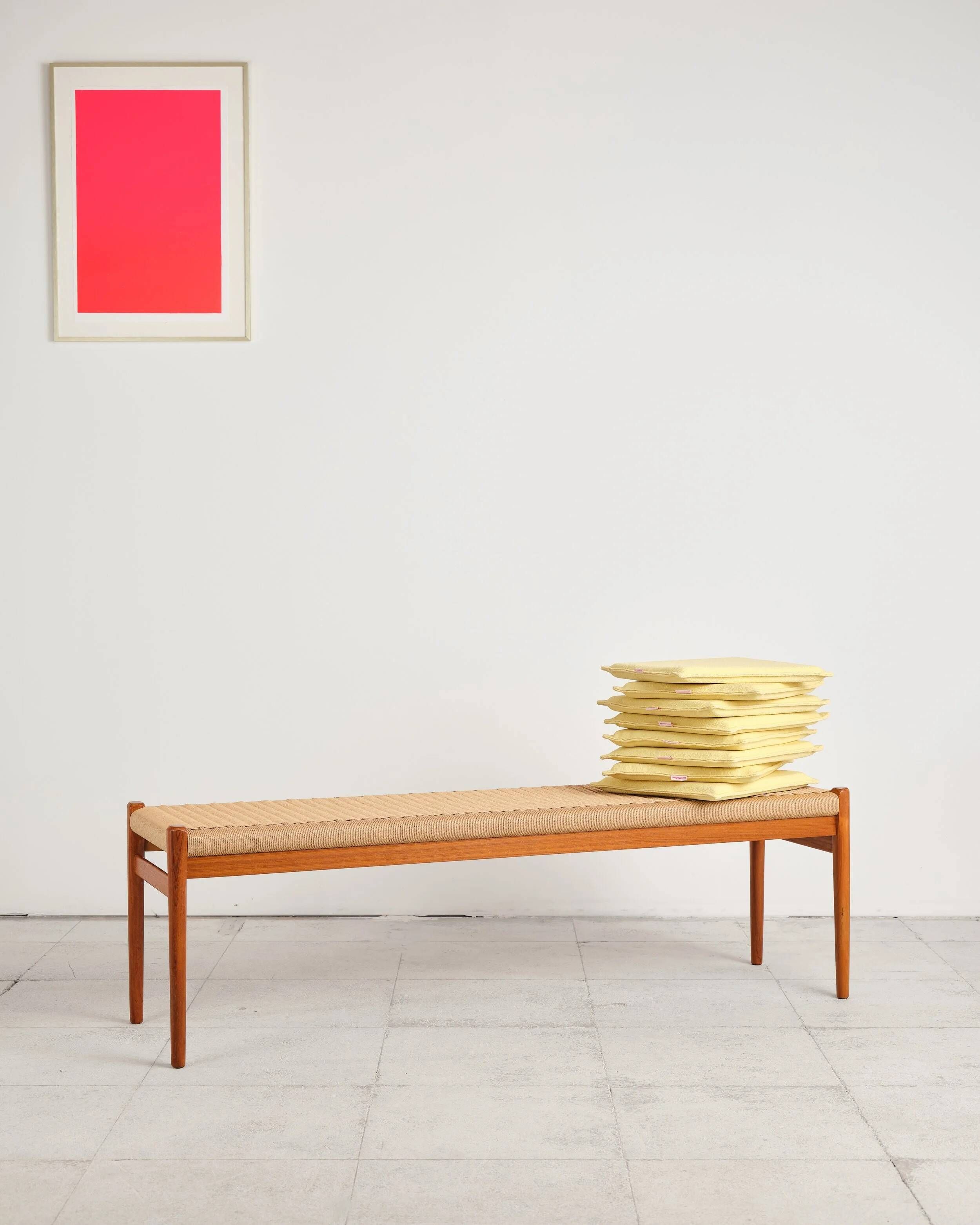 Large teak and rope bench by Niels O. Møller, Denmark, 1960s.