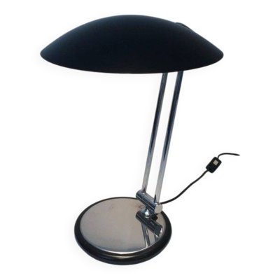 Lampe de bureau design pivotante en chrome et métal laqué noir
