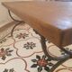 Coffee table, wooden top, wrought iron legs