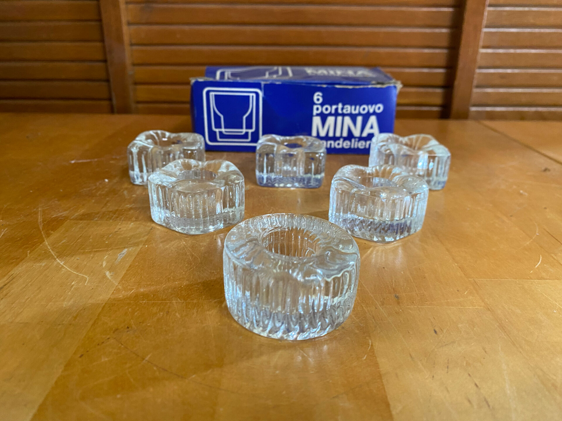 Series 6 antique candle holders mina moulded glass + vintage box #e483