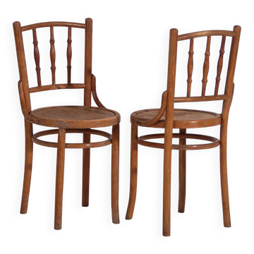 Vintage Thonet chairs with engraved seats (c.1920). Set of 2 pieces.