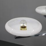 Lustre Art Déco en chrome et noyer avec abat-jour en verre opale, Tchécoslovaquie, 1