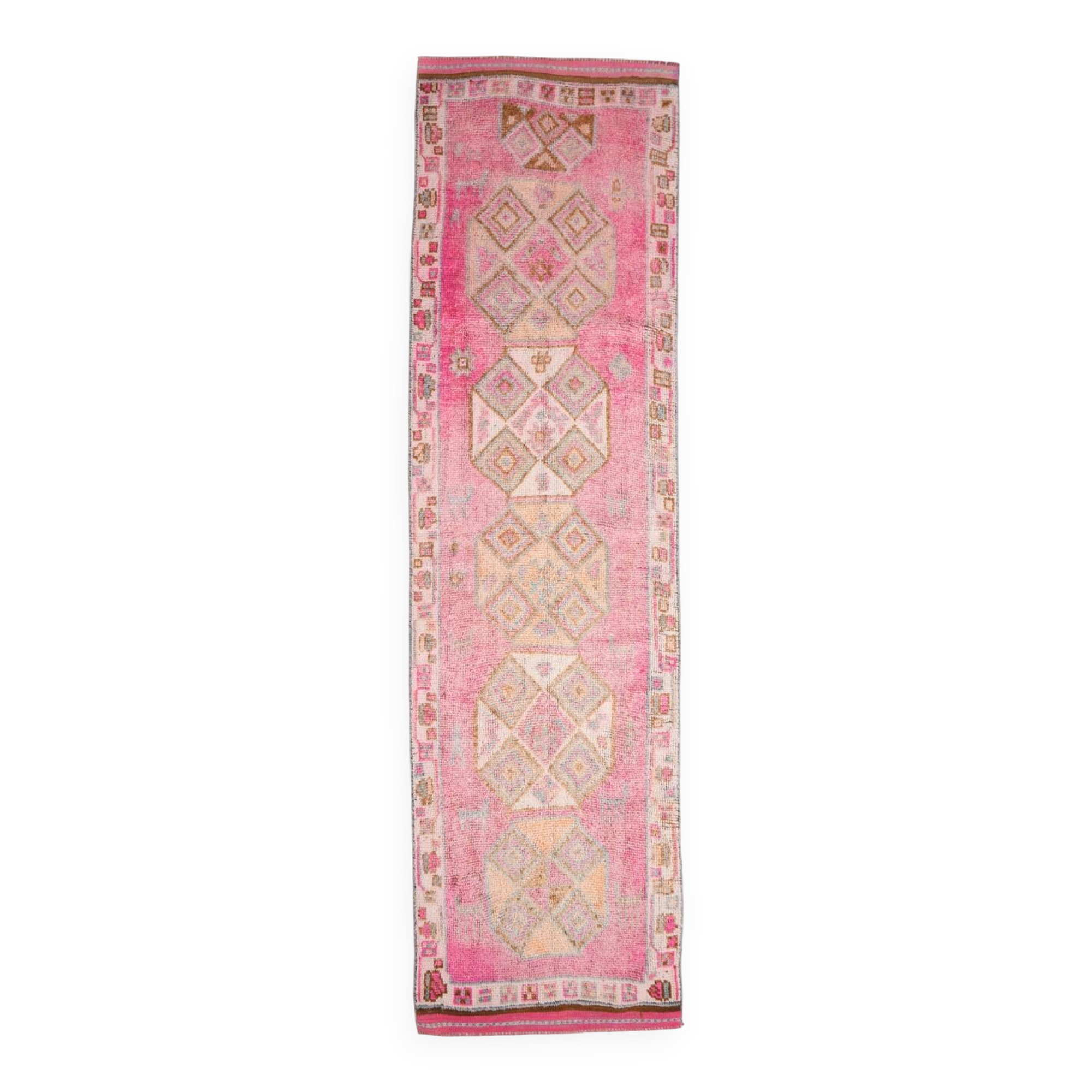 Soft Pink Turkish Vintage Runner Rug, 93x335Cm