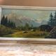 Old painting oil on panel p. FOY Mountain view + Frame Wood Vintage White