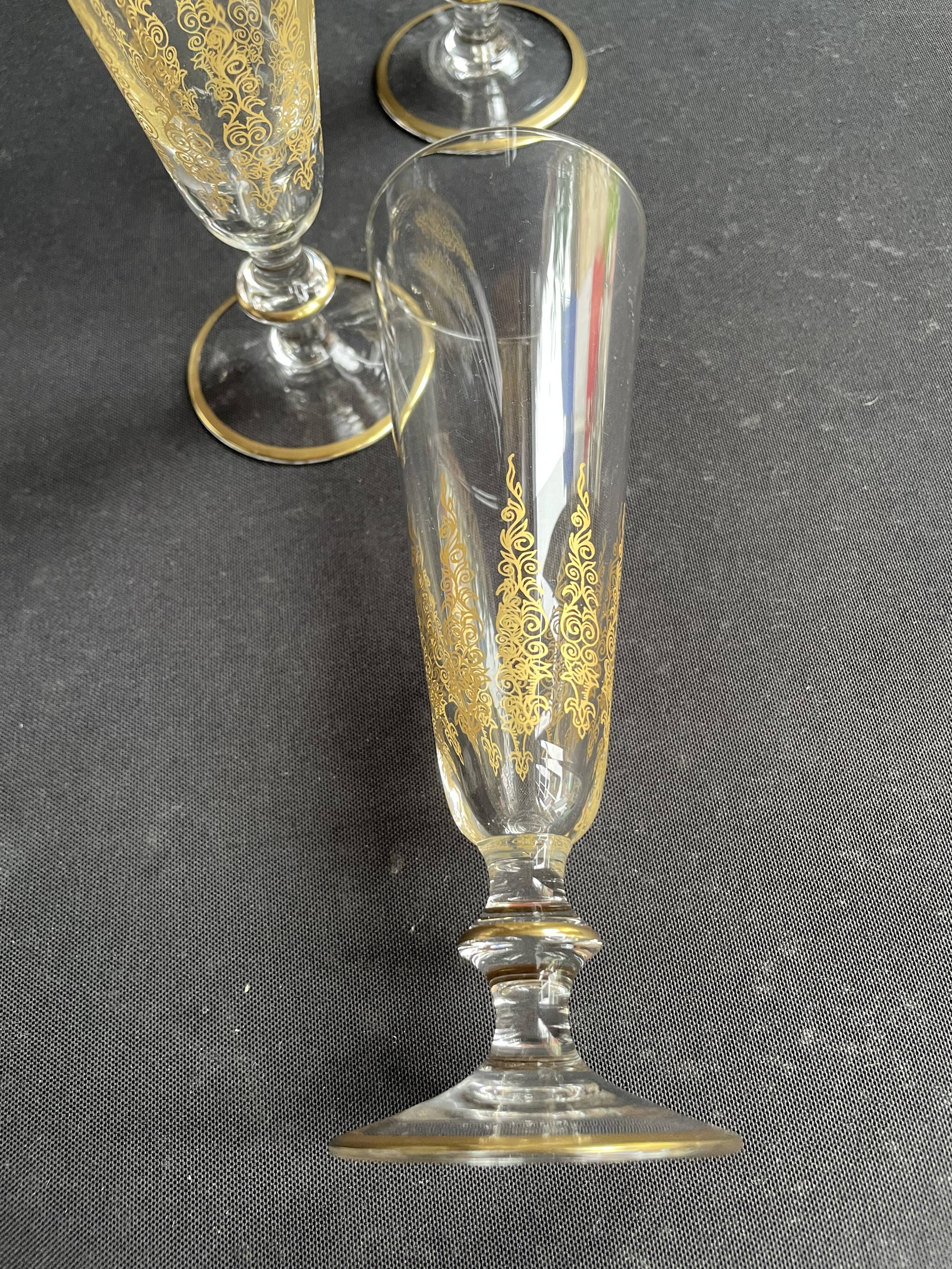 6 Champagne Flutes – Gold Crystal