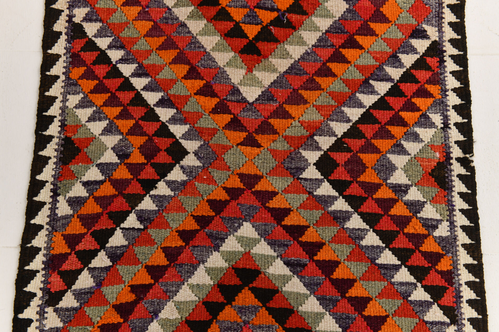 3x9 geometric kilim runner rug, 86x278cm
