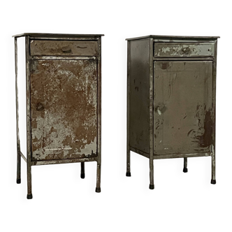 Pair of vintage industrial design bedside tables 1920