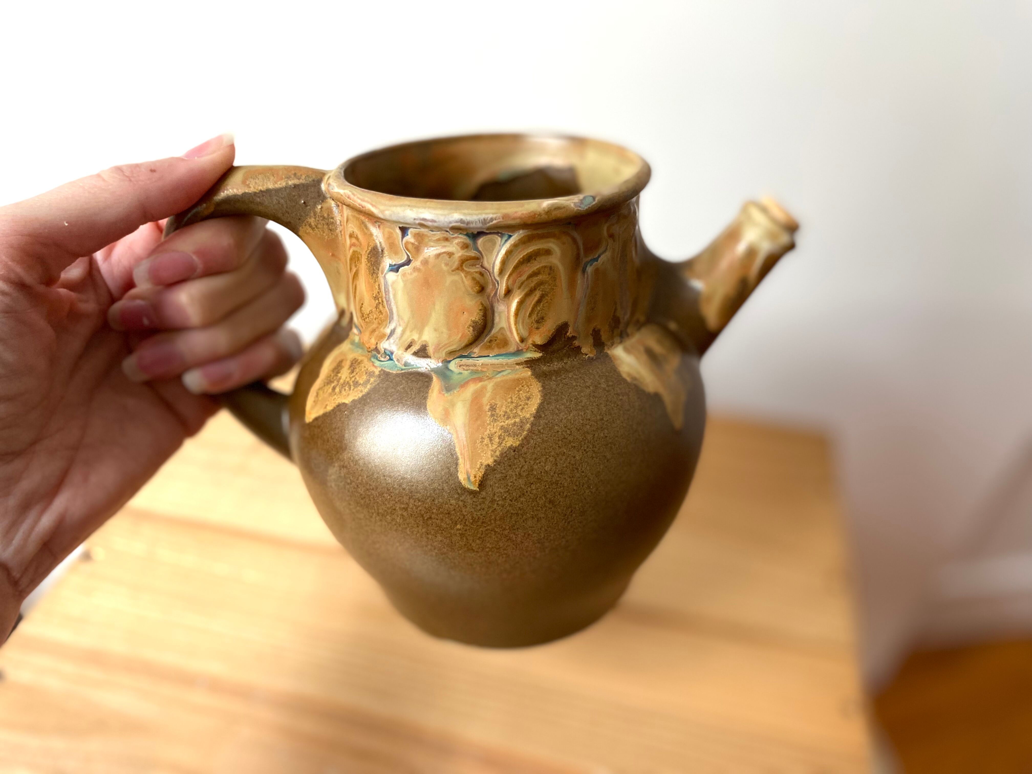 Pichet carafe en grès Denbac coqs années 30 vintage