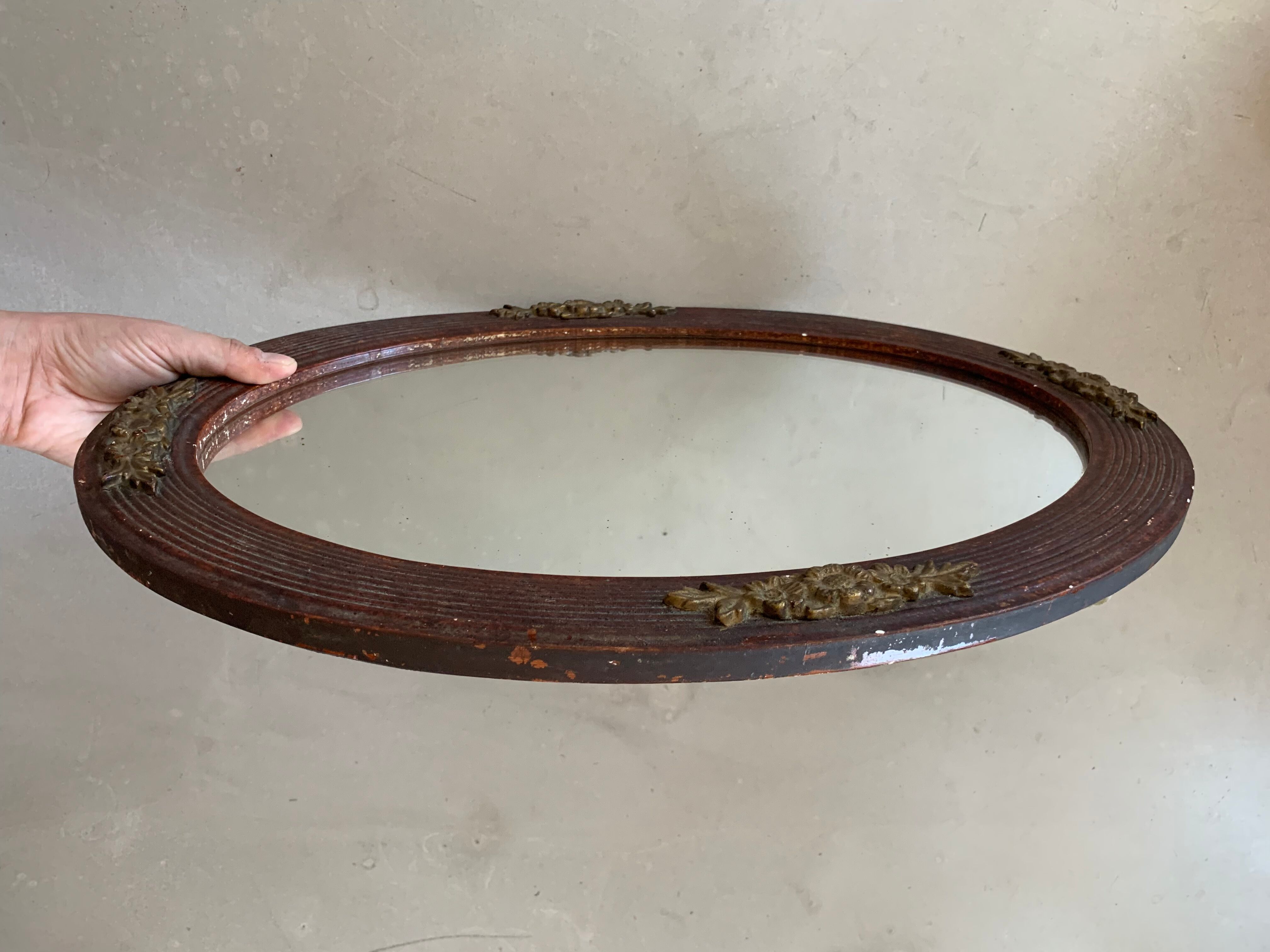 Old stitched oval mirror, 53x37 cm