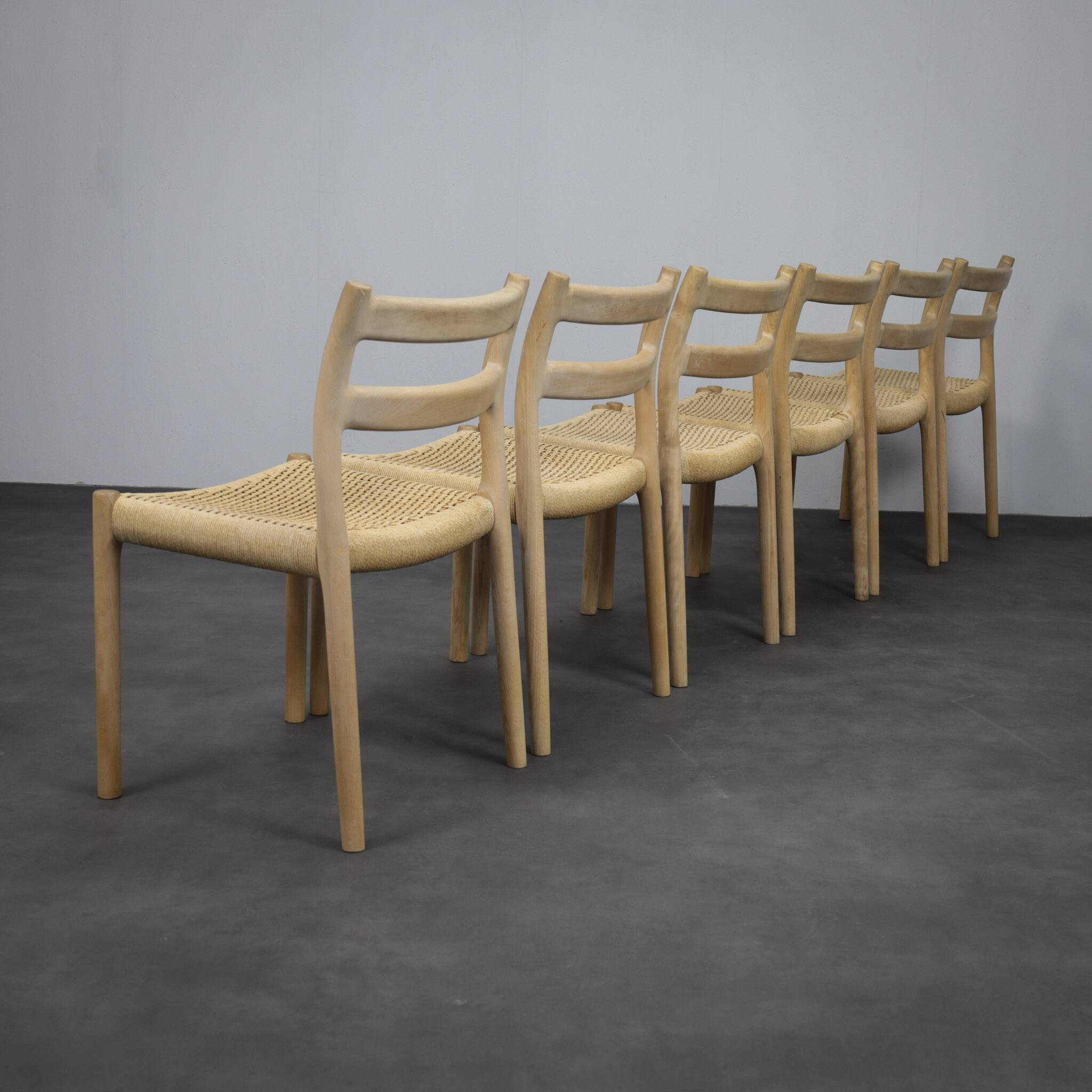 Ensemble de 6 chaises de salle à manger modèle 84 par Niels Otto Møller, années 1970.