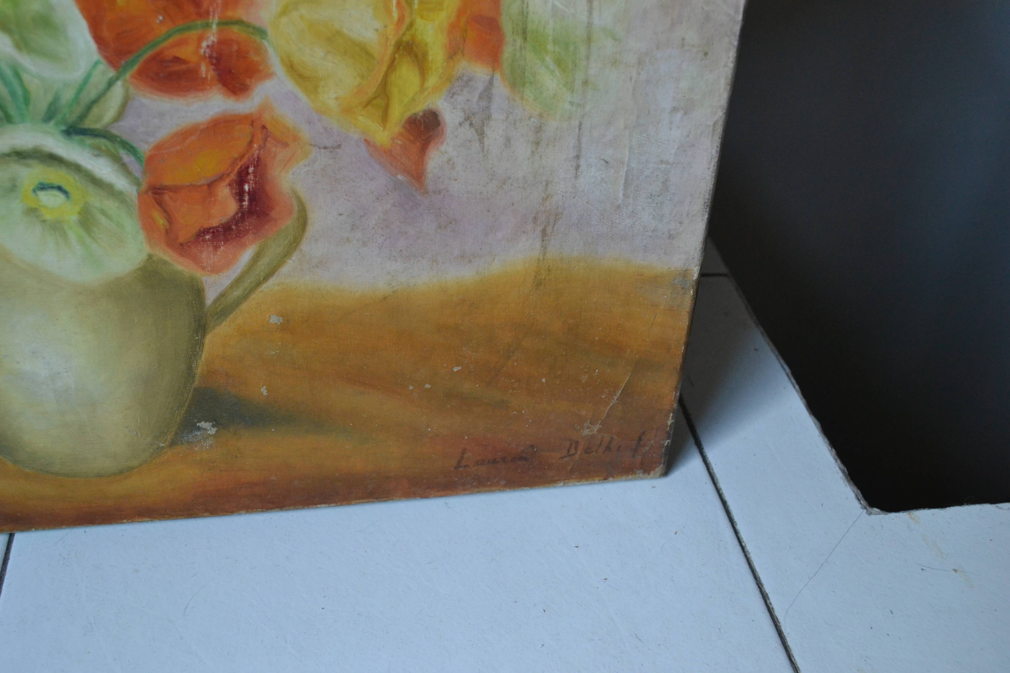 Oil on canvas bouquet of flowers early twentieth century signed