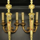 Paire de grandes appliques au carquois style Empire - bronze / patine vert