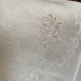 6  serviettes de table en fil de coton damassé blanc monogramme SL.