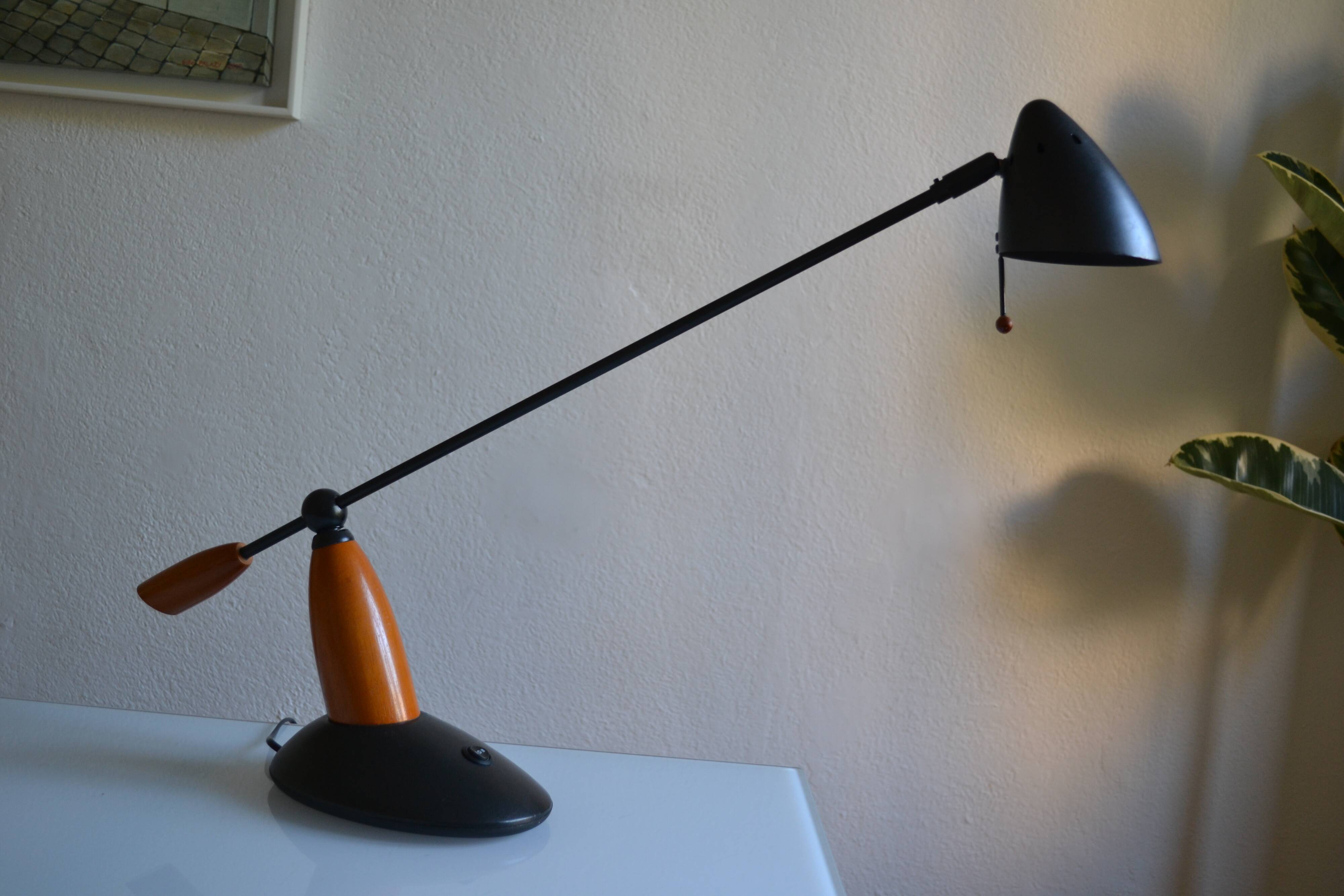 Vintage postmodernist metal and wood table lamp from the 1980s