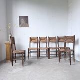 Set of 6 straw and oak Beauche chairs.