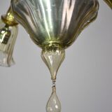 Lustre en verre de Murano vintage, couleur ambre, six lumières, design des années 1950.