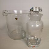 Orrefors ice bucket and shaker set by Nils Landberg, Sweden, 1950s.