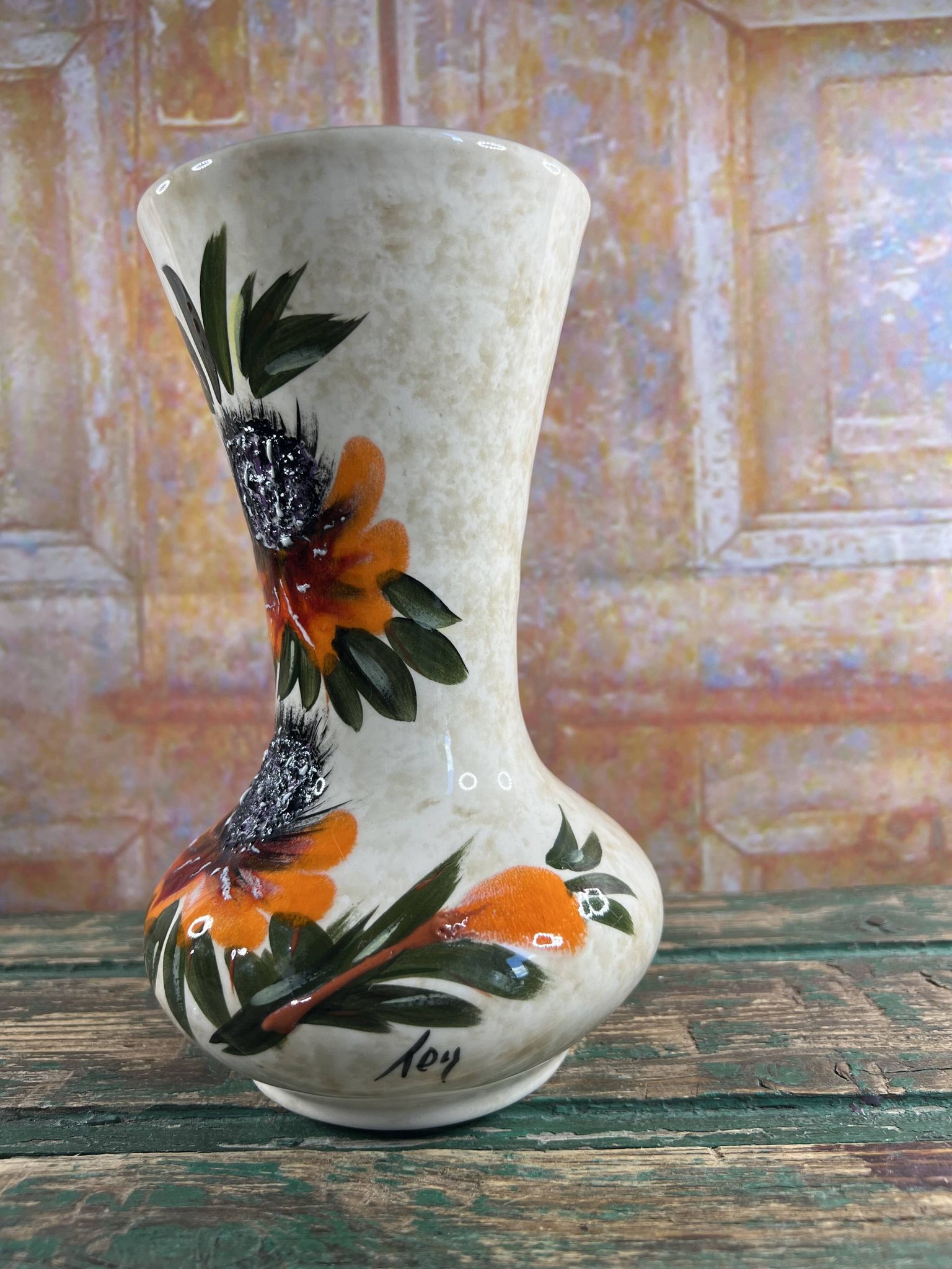 Vase vintage en céramique signé Roy – Décor Main – Années 60/70