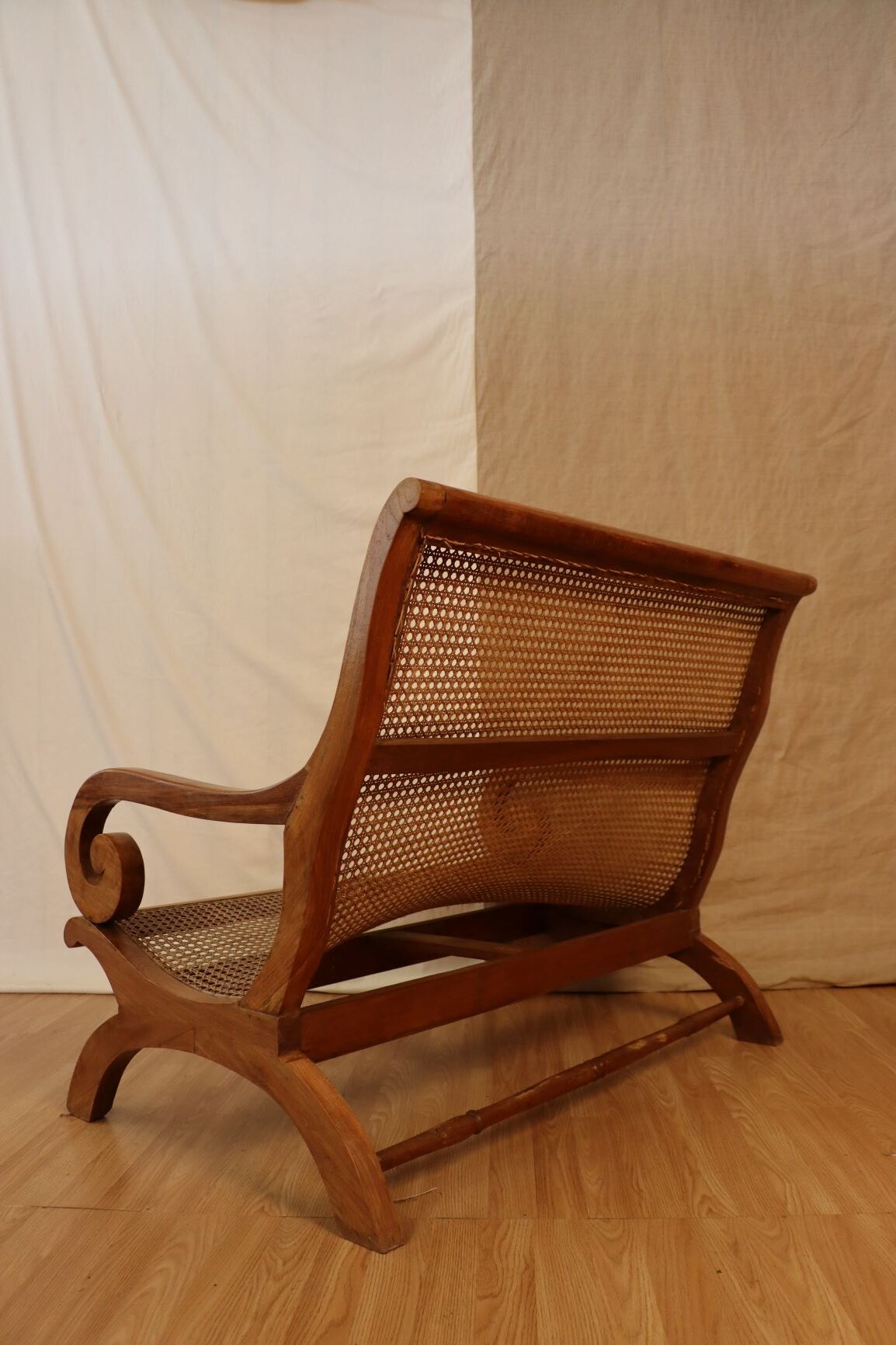 Solid wood bench and caning