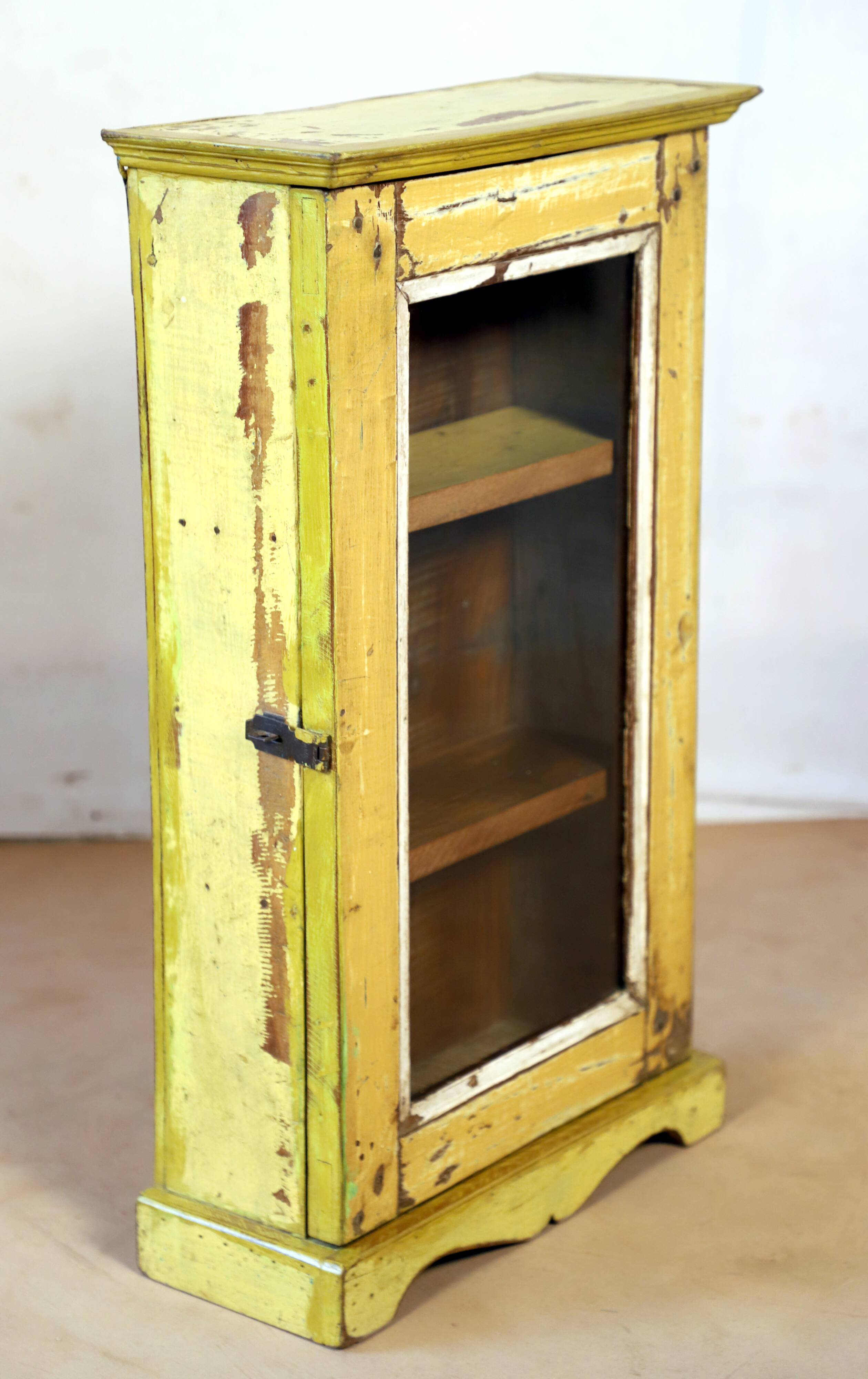 Burmese teak wall shelf with original yellow patina