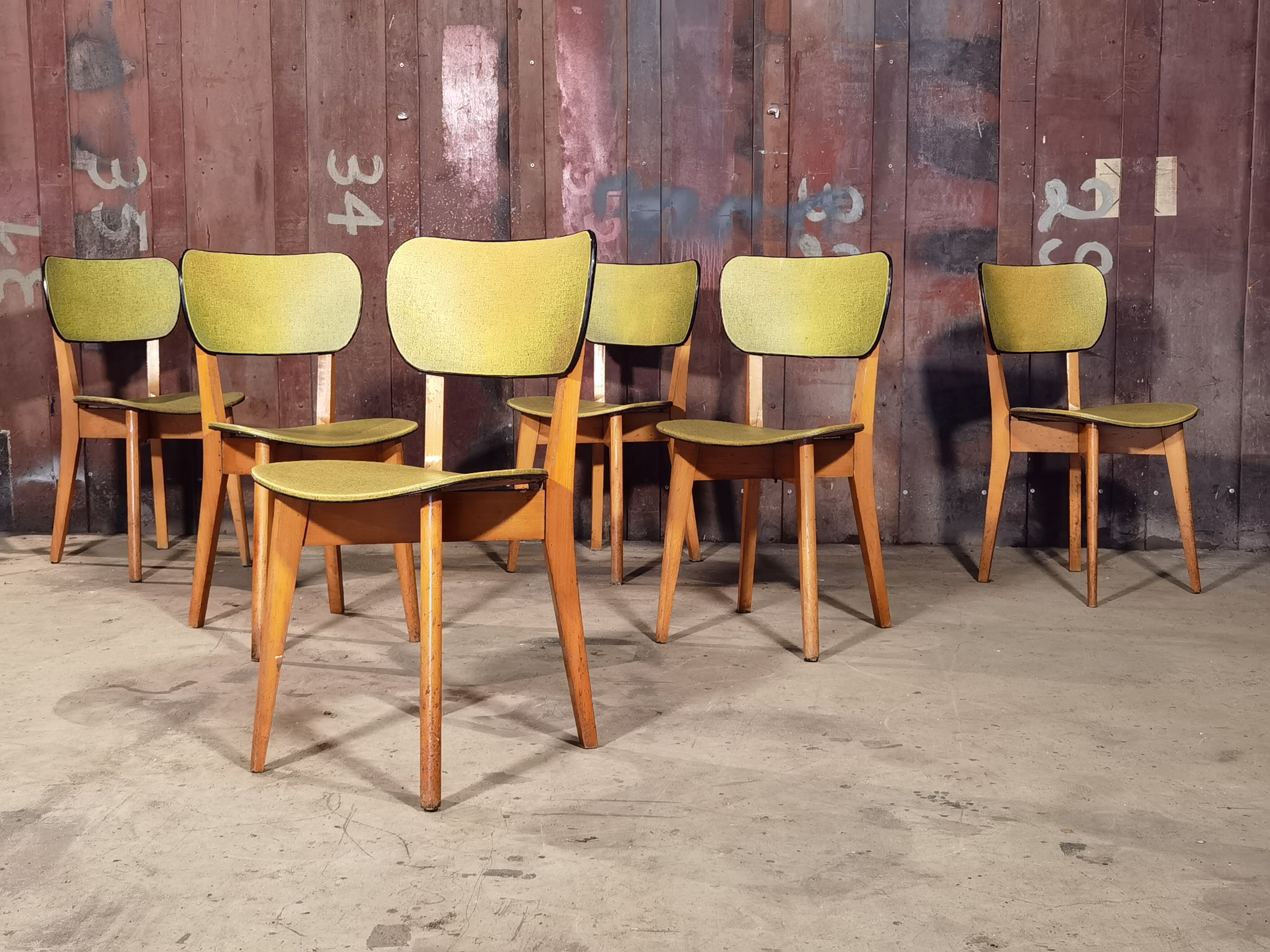 Lot of 6 chairs compass feet 1970