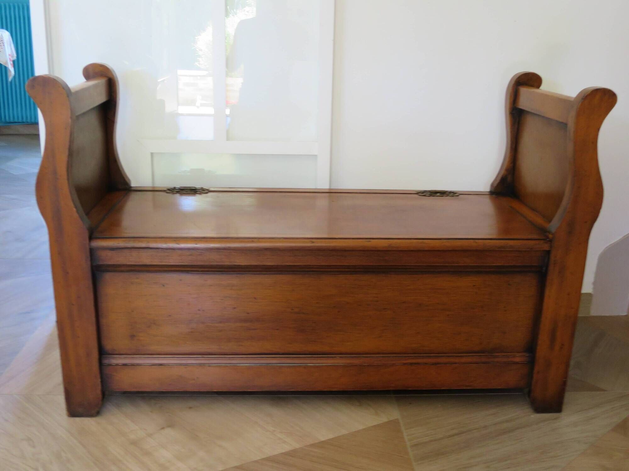 Rare entrance bench - Old chest bench - toy chest - oak color