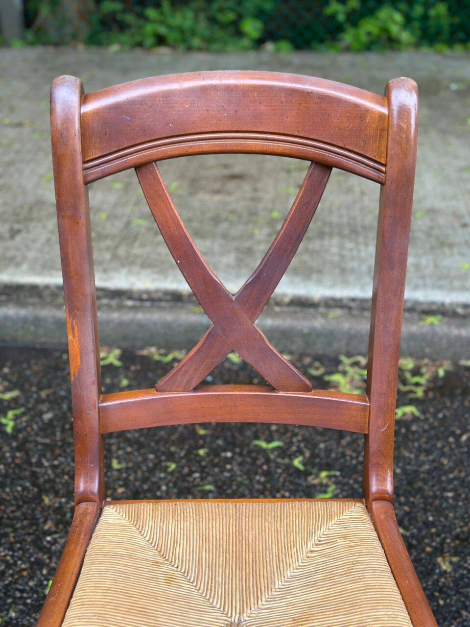 6 Directoire-style dining chairs in solid wood with rush seats from the 1960s.