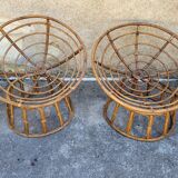 Paire de fauteuils en rotin  ou loveuses années 70