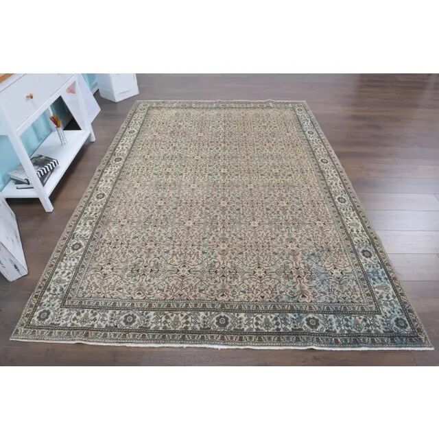 1970s Vintage Turkish Oushak Handmade Wool Cotton Brown Area Rug 193x275