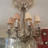 Lustre classique bronze et pampilles en cristal