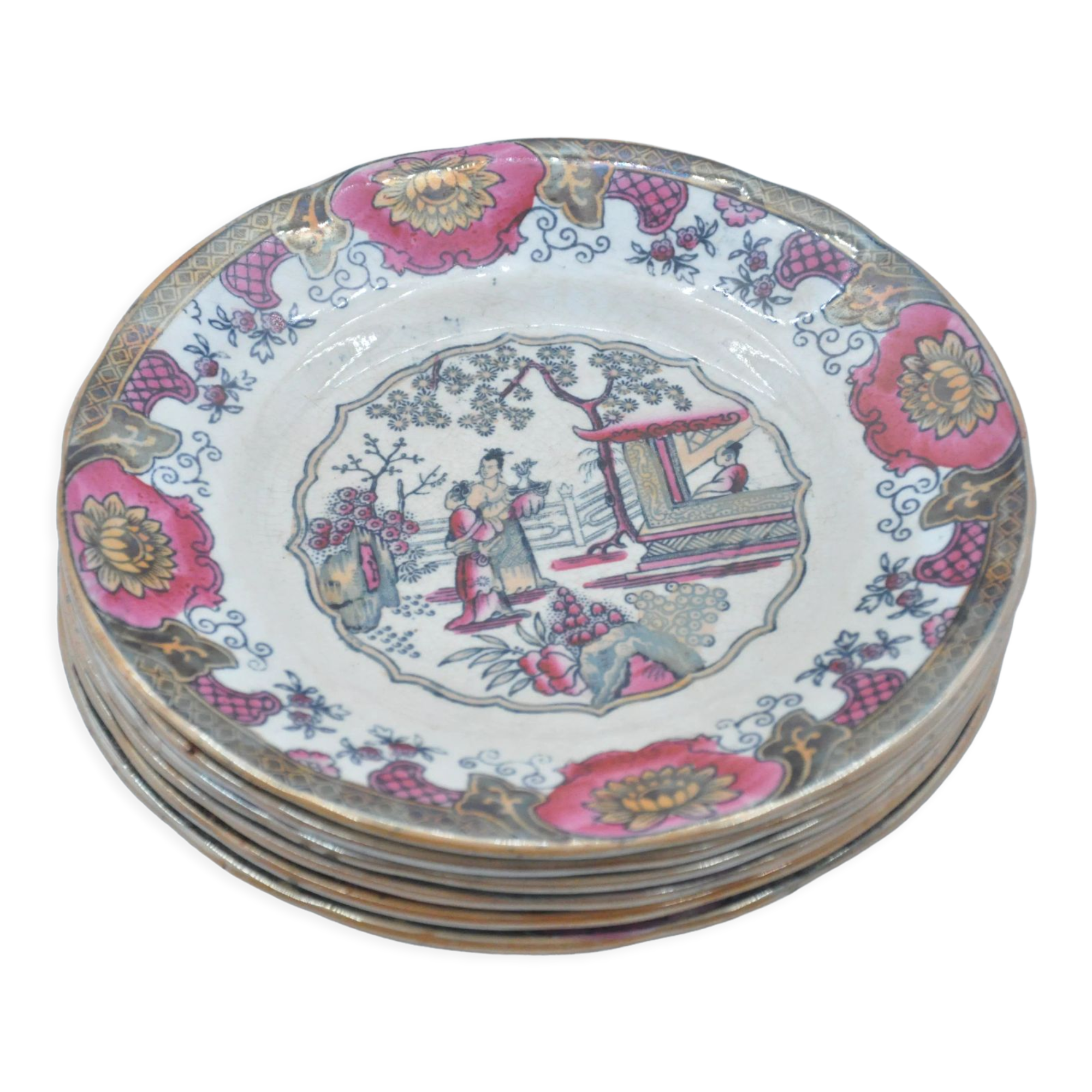 6 Plates Canton 1860 drawing edited by Boch Frères