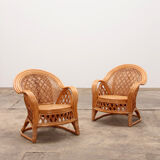 French bohemian set of 2 bamboo chairs from the 1960