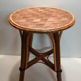 Tabouret en rotin et châtaignier tressé