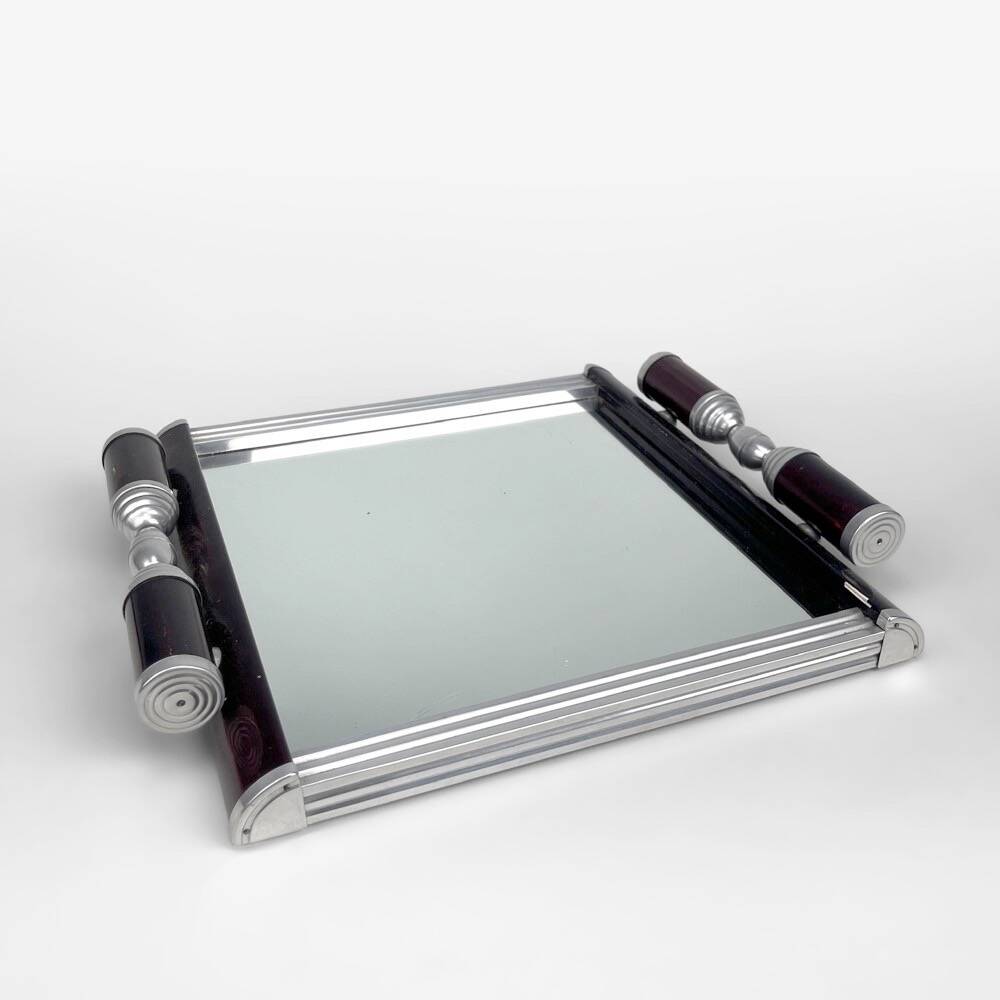 Art Deco metal and wood tray