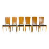 6 Vintage Blond Oak Chairs, France 1960