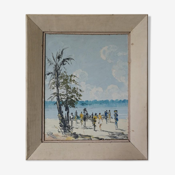 Group on the shores of Lake Tanganyika, African painting, circa 1950