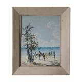 Groupe au bord du lac Tanganyika, peinture africaine, vers 1950